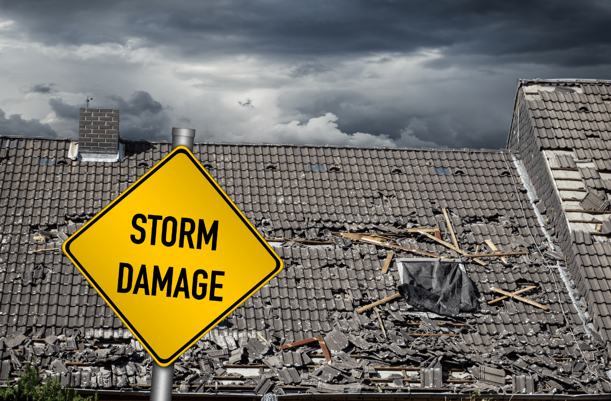 protect your home against storm damage with home insurance. A roof with damage from a storm